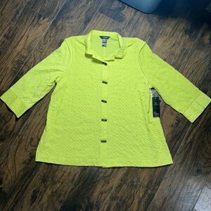 Ali Miles Women Green Textured Button Front Shirt Top Size XL 3/4 Sleeve NWT